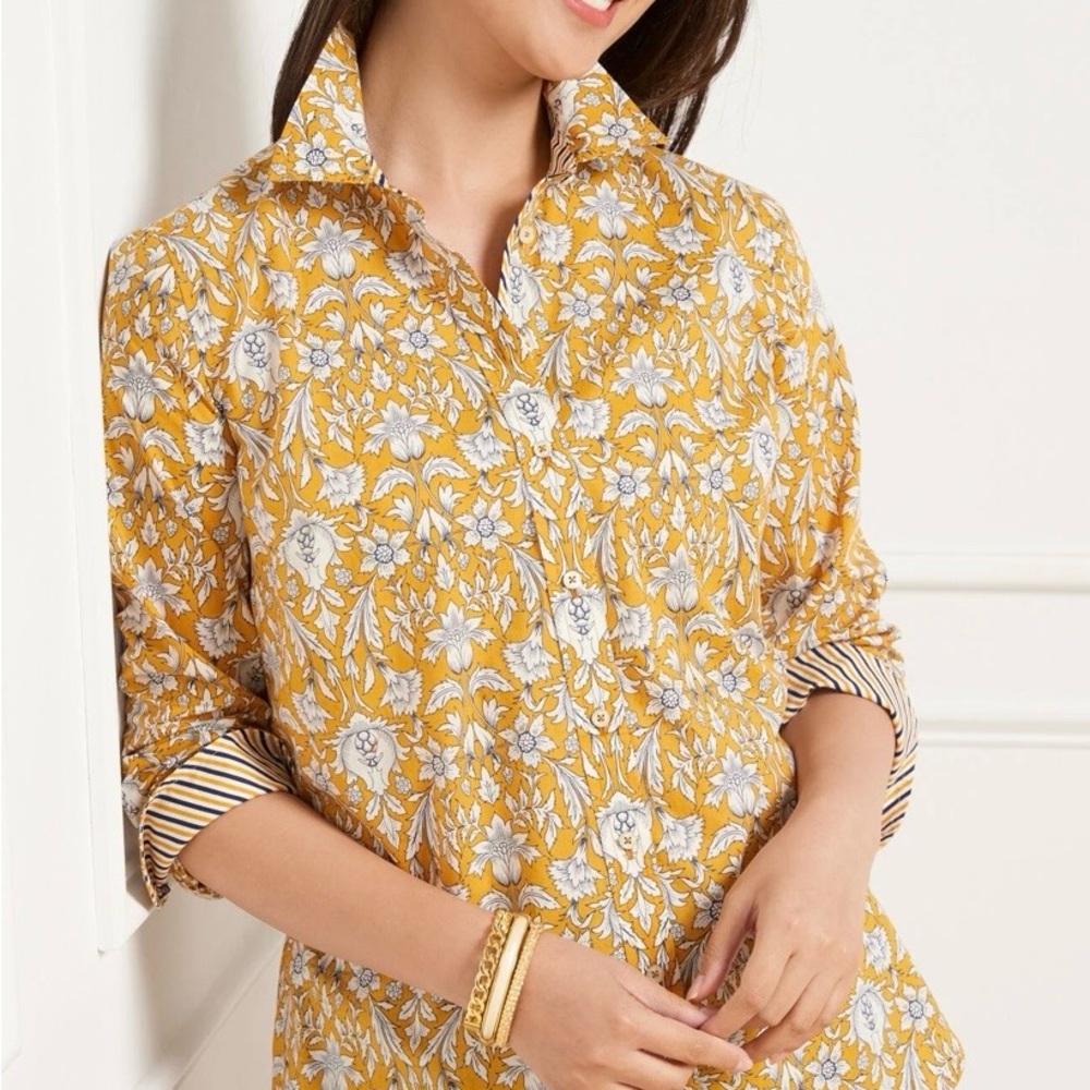 Talbots Yellow Floral Button Down Shirt